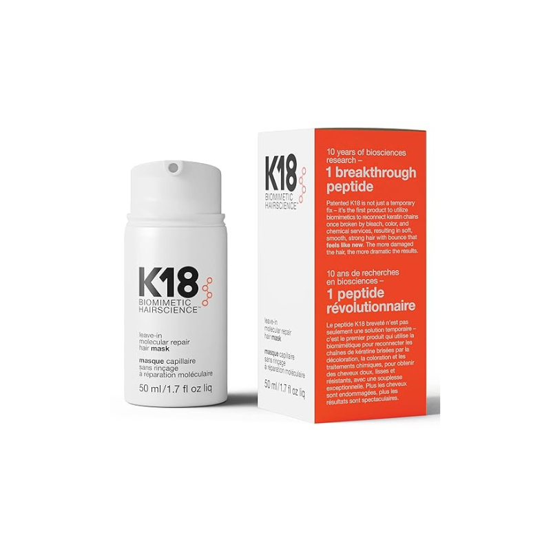 K18 Leave-In Molecular Hair Mask, Repairs Dry or Damaged Hair, Reverse Hair Damage from Bleach, Color, Chemical Services & Heat 50ml