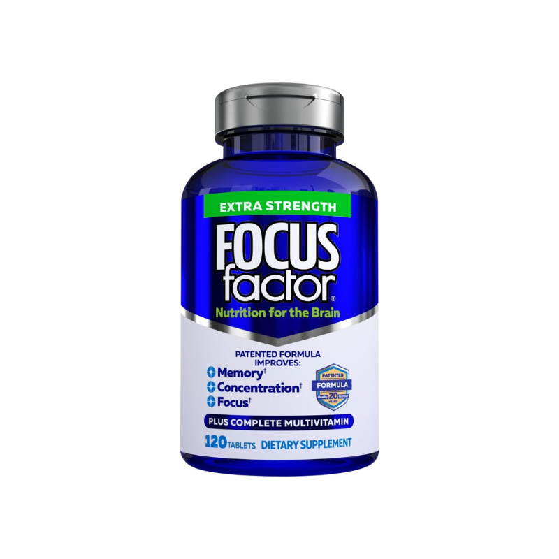Focus Factor Adults Extra Strength, 120 Count - Brain Supplement for Memory, Concentration and Focus - Complete Multivitamin with DMAE, Vitamin D, DHA - Trusted Health Vitamins