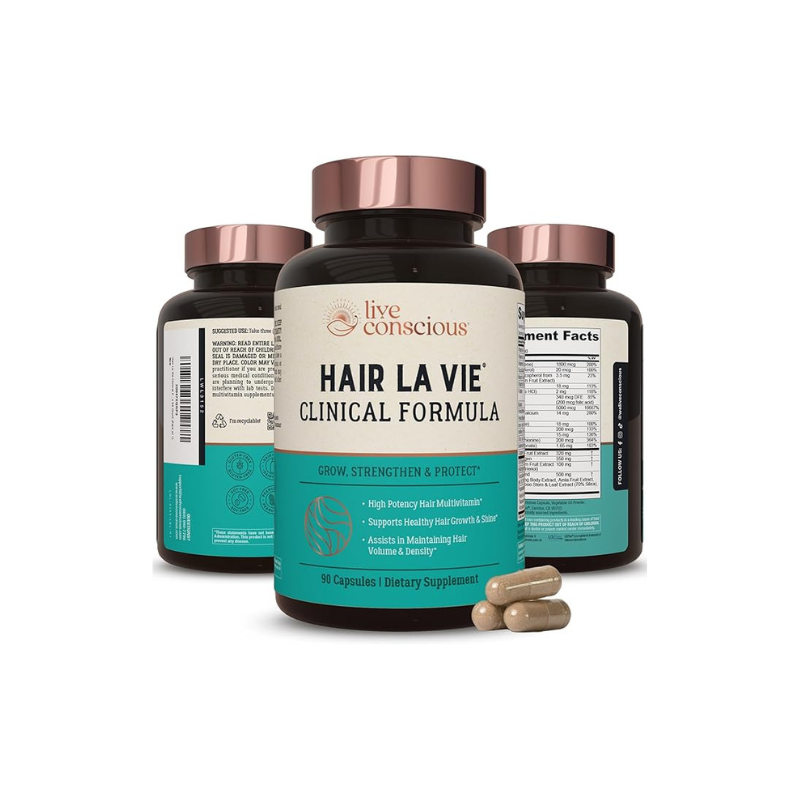 Hair La Vie Live Conscious Clinical Formula Hair Growth Vitamins for Women and Men w/Biotin 5000mcg, Collagen & Saw Palmetto 90 count