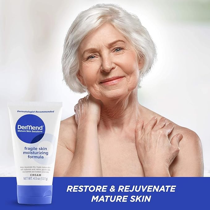 Dermend Specialized Fragile Skin Moisturizing Cream: Formula to Restore & Rejuvenate - Daily Anti Wrinkle Cream for Firming & Strengthening Thin, Aging Skin - 4.5 Oz Tube