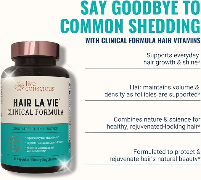 Hair La Vie Live Conscious Clinical Formula Hair Growth Vitamins for Women and Men w/Biotin 5000mcg, Collagen & Saw Palmetto 90 count