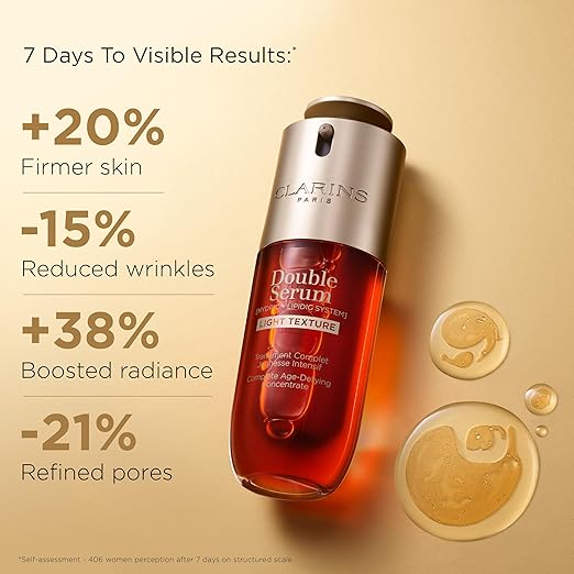 Clarins DOUBLE SERUM LIGHT TEXTURE | Anti Aging Serum | Visibly Firms, Smoothes, Boosts Radiance and Refines Pores | 24H Hydration | Great for Combination to Oily Skin and Humid Climates