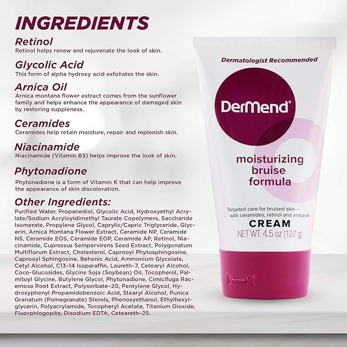 Dermend Arnica Bruise Cream with Vitamin K - Moisturizer for Bruising on Arms, Legs & Hands - 4.5 Oz