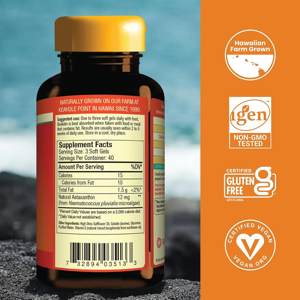 Nutrex Hawaii BioAstin Hawaiian Astaxanthin - Farm-Direct Premium Antioxidant Supplement to Support Eye, Skin, Joint 120 count