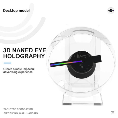 3D Holographic Advertising Lights LED Desktop Model With Audio Playback With Transparent Cover Holographic Fan Holiday Gifts