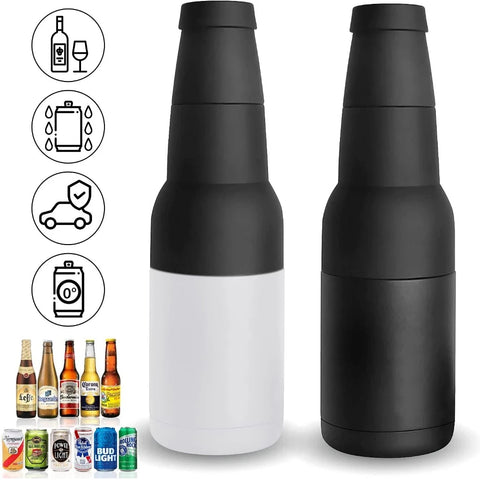 3-in-1 Stainless Steel Can and Bottle Holder with Cola Opener - Double Wall Vacuum Insulated Beer Cooler