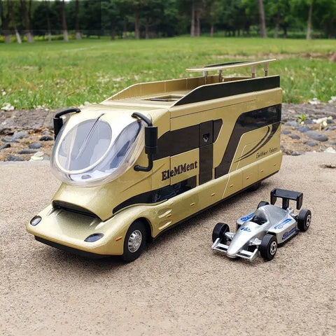 Alloy Luxury RV Recreational Dining Car Model Metal Toy Camper Van Motorhome Touring Car Model Sound and Light Childrens Gifts