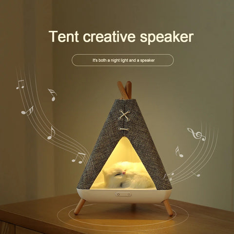 Cute Cat BT Speaker Night Light Dimmable Tent Shaped Bedside Lamp Atmosphere Light for Room Decor