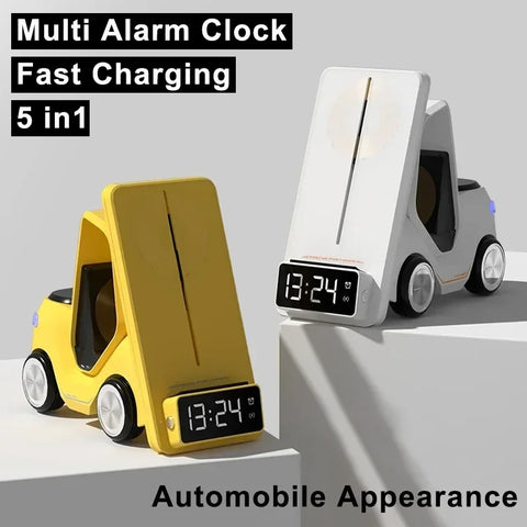 5-in-1 Wireless Charging Stand with Alarm Clock for iPhone, iWatch, and AirPods