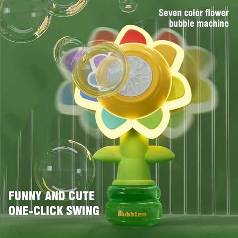 Automatic Seven Colored Flower Electric Bubble Machine Toy Three Level Mode Shaking Head Adjustment Light Dancing Kid For Toys