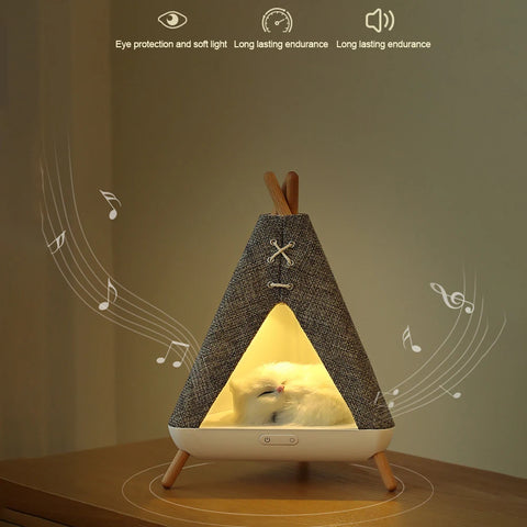 Cute Cat BT Speaker Night Light Dimmable Tent Shaped Bedside Lamp Atmosphere Light for Room Decor