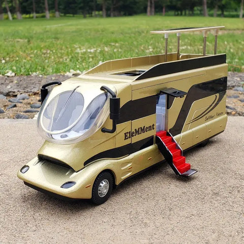 Alloy Luxury RV Recreational Dining Car Model Metal Toy Camper Van Motorhome Touring Car Model Sound and Light Childrens Gifts