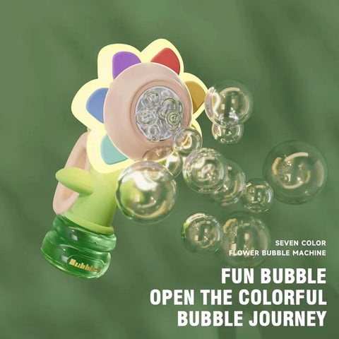 Automatic Seven Colored Flower Electric Bubble Machine Toy Three Level Mode Shaking Head Adjustment Light Dancing Kid For Toys