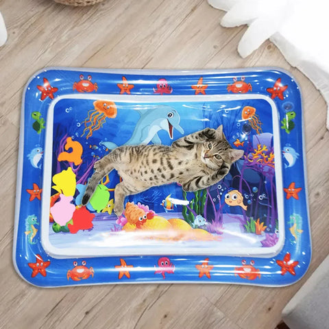 Water Sensory Play Mat with Fish Practical Water Play Mat for Bored Indoor Cats Thickened Inflatable Water Mat Pets Accessories