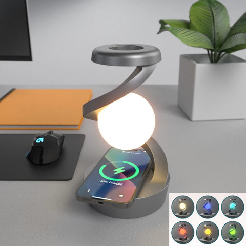 Rotating Moon Desk Lamp with Wireless Phone Charging and Sensor Control - Decorative Night Lamp for Home and Office