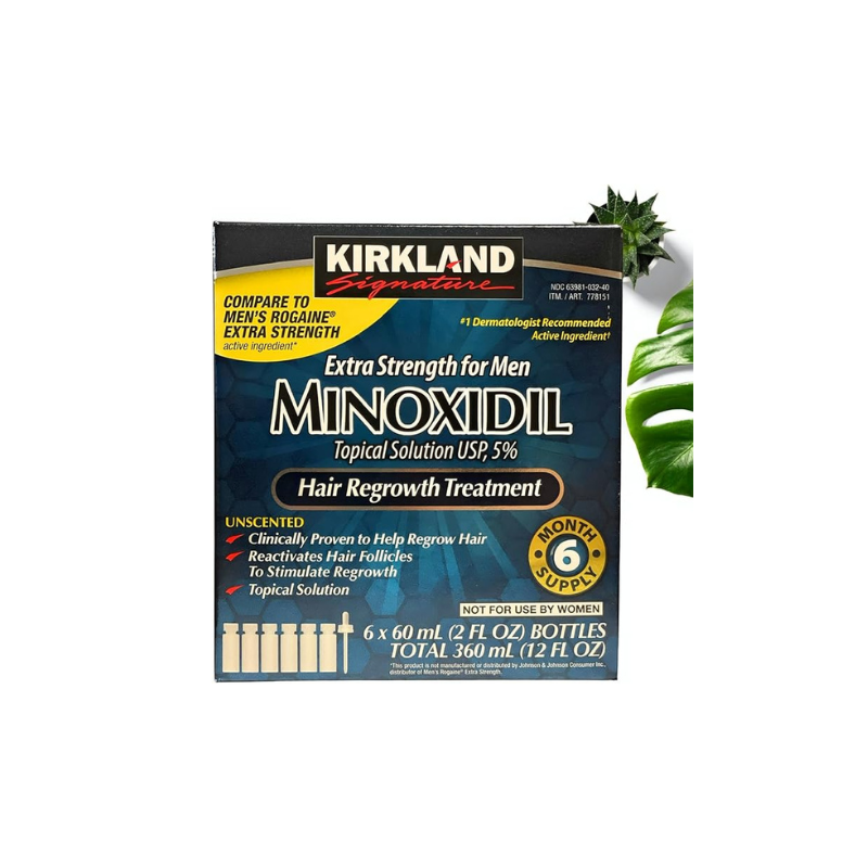 Kirkland Minoxidil 5% for Men, Topical Solution Extra Strength Hair Regrowth Treatment, 6 Months Supply, Total 12 Fl Oz,