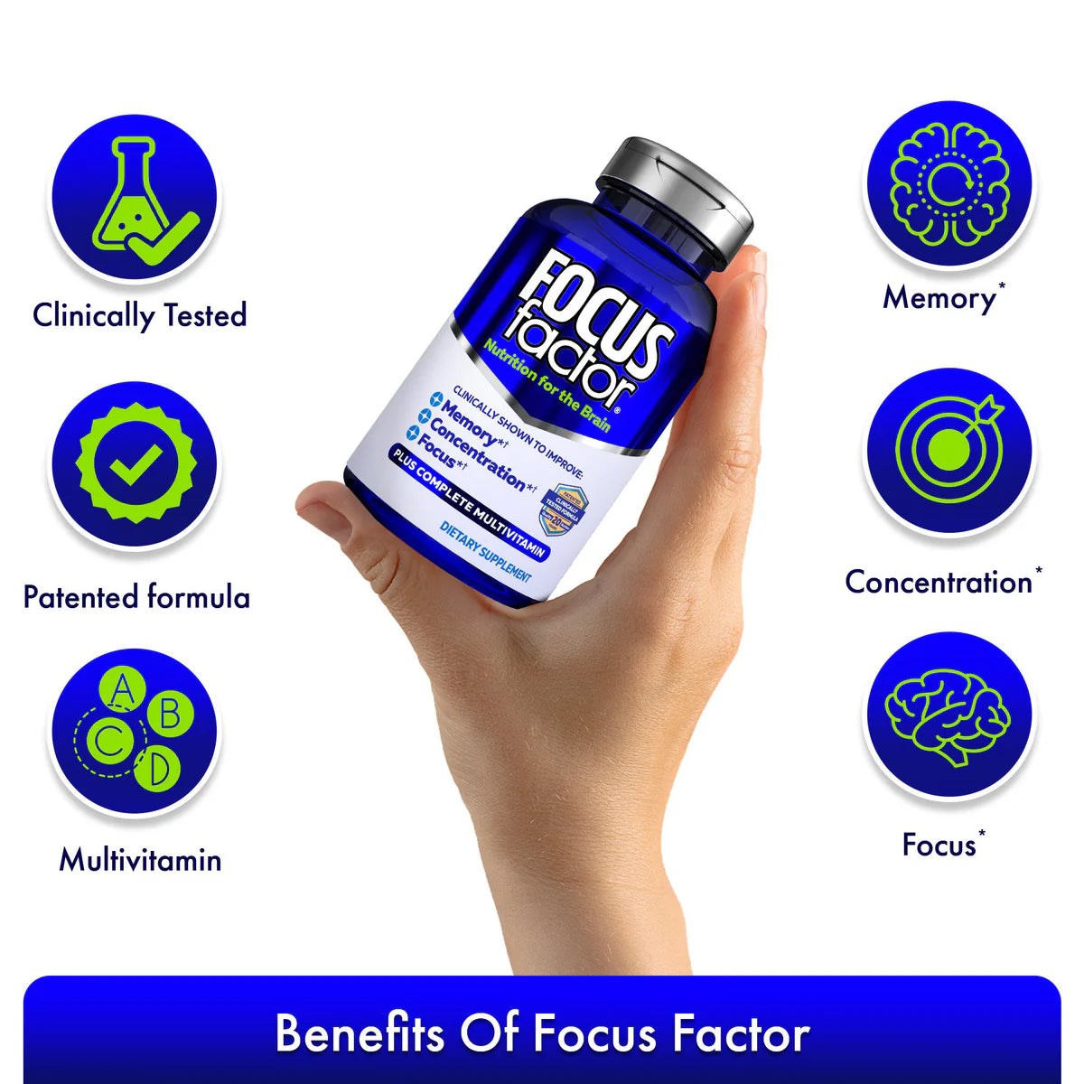 Focus Factor Adults Extra Strength, 120 Count - Brain Supplement for Memory, Concentration and Focus - Complete Multivitamin with DMAE, Vitamin D, DHA - Trusted Health Vitamins